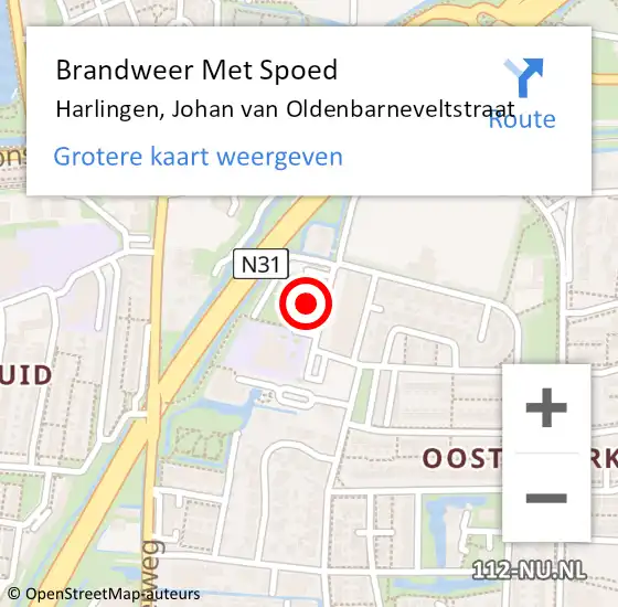 Locatie op kaart van de 112 melding: Brandweer Met Spoed Naar Harlingen, Johan van Oldenbarneveltstraat op 18 april 2022 20:24