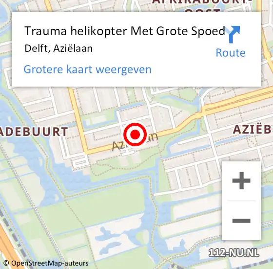 Locatie op kaart van de 112 melding: Trauma helikopter Met Grote Spoed Naar Delft, Aziëlaan op 18 april 2022 20:26