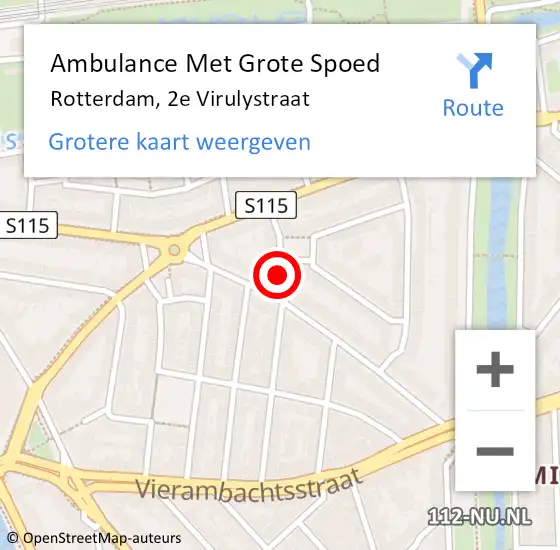 Locatie op kaart van de 112 melding: Ambulance Met Grote Spoed Naar Rotterdam, 2e Virulystraat op 18 april 2022 20:28