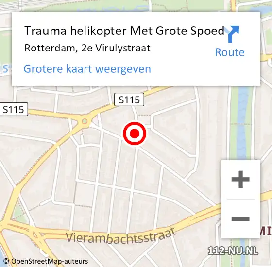 Locatie op kaart van de 112 melding: Trauma helikopter Met Grote Spoed Naar Rotterdam, 2e Virulystraat op 18 april 2022 20:32