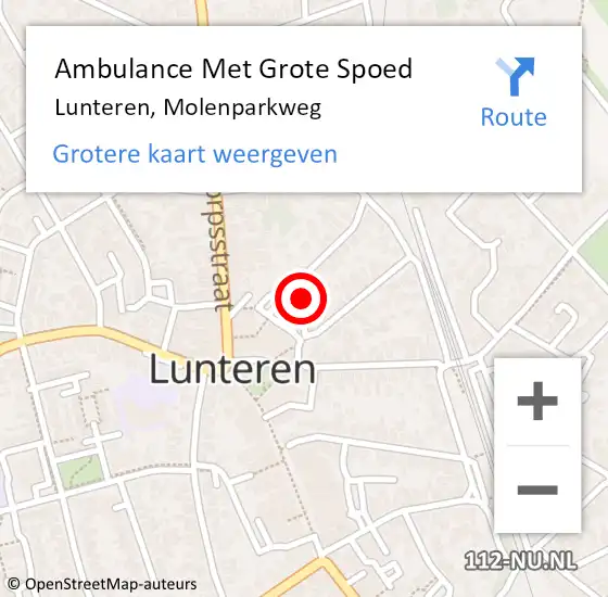 Locatie op kaart van de 112 melding: Ambulance Met Grote Spoed Naar Lunteren, Molenparkweg op 18 april 2022 20:32