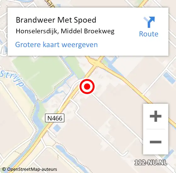 Locatie op kaart van de 112 melding: Brandweer Met Spoed Naar Honselersdijk, Middel Broekweg op 18 april 2022 20:56