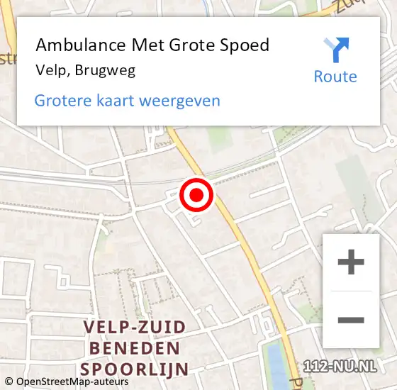 Locatie op kaart van de 112 melding: Ambulance Met Grote Spoed Naar Velp, Brugweg op 18 april 2022 20:57