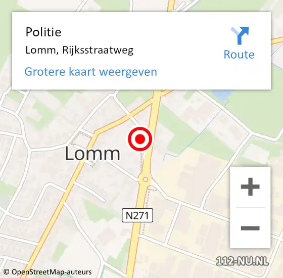 Locatie op kaart van de 112 melding: Politie Lomm, Rijksstraatweg op 18 april 2022 21:04