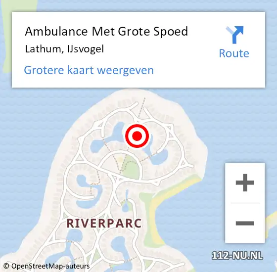 Locatie op kaart van de 112 melding: Ambulance Met Grote Spoed Naar Lathum, IJsvogel op 18 april 2022 21:26