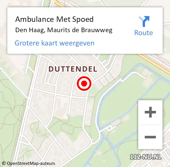 Locatie op kaart van de 112 melding: Ambulance Met Spoed Naar Den Haag, Maurits de Brauwweg op 18 april 2022 21:37