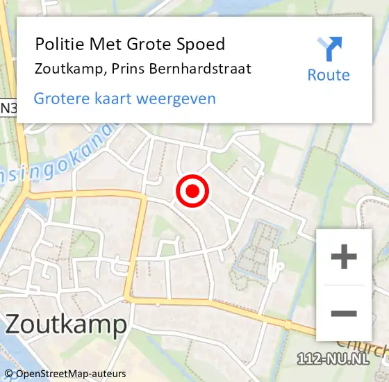 Locatie op kaart van de 112 melding: Politie Met Grote Spoed Naar Zoutkamp, Prins Bernhardstraat op 18 april 2022 22:08