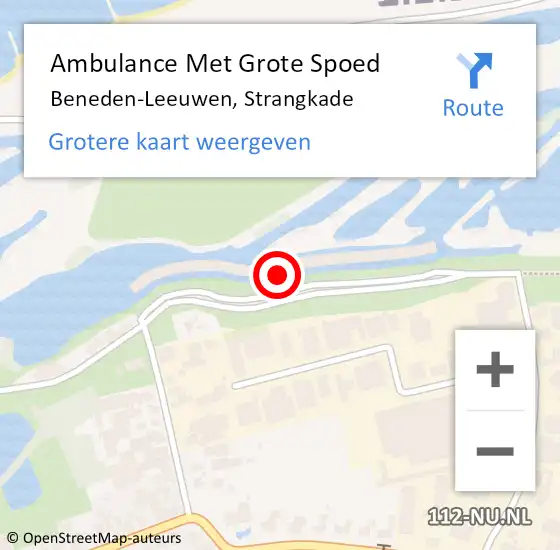 Locatie op kaart van de 112 melding: Ambulance Met Grote Spoed Naar Beneden-Leeuwen, Strangkade op 18 april 2022 22:48