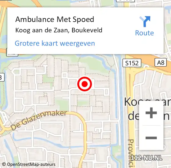 Locatie op kaart van de 112 melding: Ambulance Met Spoed Naar Koog aan de Zaan, Boukeveld op 18 april 2022 23:02