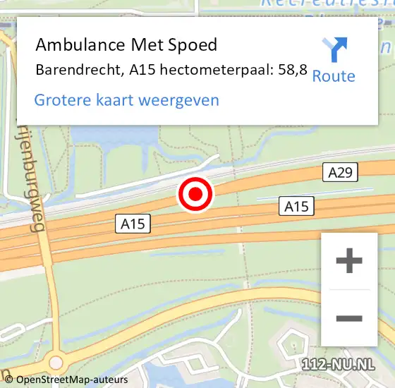 Locatie op kaart van de 112 melding: Ambulance Met Spoed Naar Barendrecht, A15 hectometerpaal: 58,8 op 19 april 2022 00:03