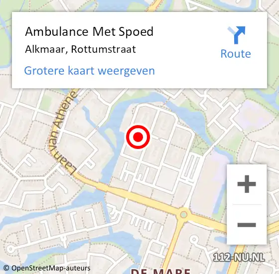 Locatie op kaart van de 112 melding: Ambulance Met Spoed Naar Alkmaar, Rottumstraat op 19 april 2022 00:49