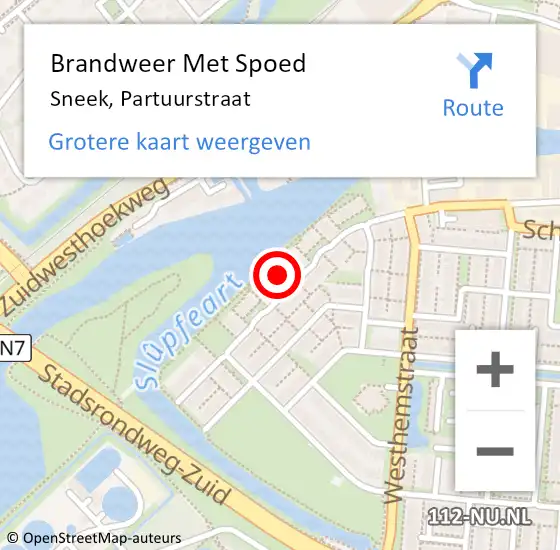 Locatie op kaart van de 112 melding: Brandweer Met Spoed Naar Sneek, Partuurstraat op 19 april 2022 01:15