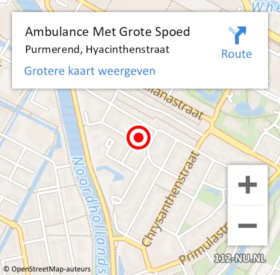 Locatie op kaart van de 112 melding: Ambulance Met Grote Spoed Naar Purmerend, Hyacinthenstraat op 19 april 2022 01:22