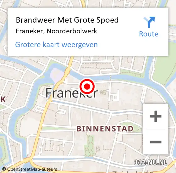 Locatie op kaart van de 112 melding: Brandweer Met Grote Spoed Naar Franeker, Noorderbolwerk op 19 april 2022 02:10