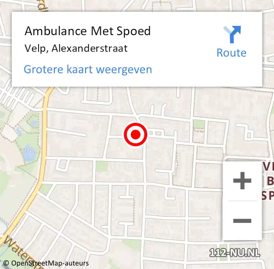 Locatie op kaart van de 112 melding: Ambulance Met Spoed Naar Velp, Alexanderstraat op 19 april 2022 06:25