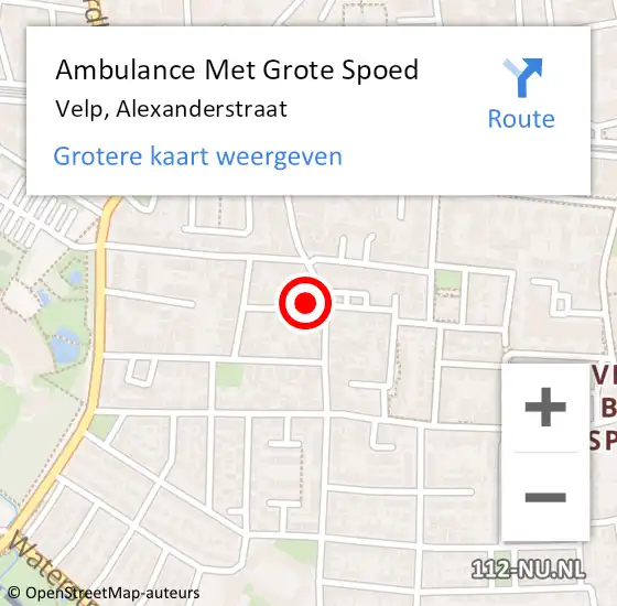 Locatie op kaart van de 112 melding: Ambulance Met Grote Spoed Naar Velp, Alexanderstraat op 19 april 2022 06:30