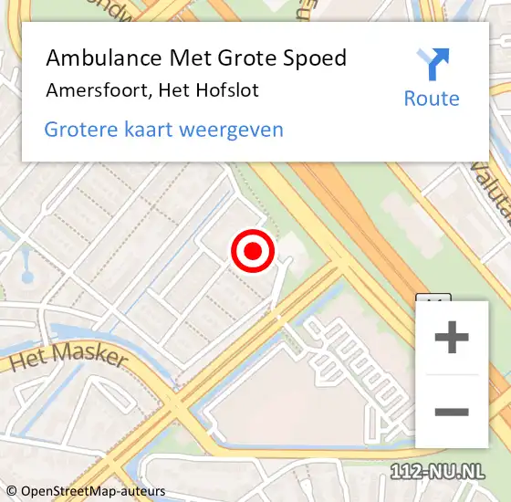 Locatie op kaart van de 112 melding: Ambulance Met Grote Spoed Naar Amersfoort, Het Hofslot op 19 april 2022 07:17