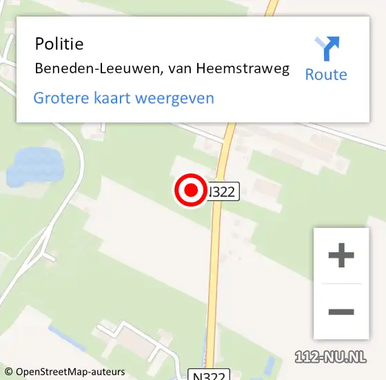 Locatie op kaart van de 112 melding: Politie Beneden-Leeuwen, van Heemstraweg op 19 april 2022 08:17