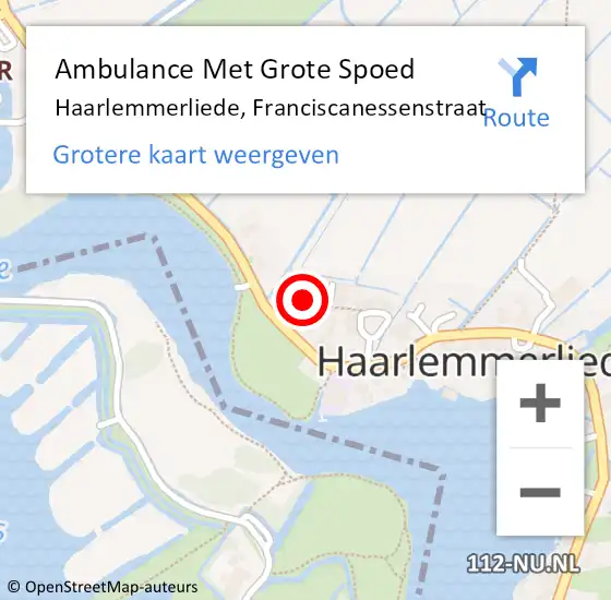 Locatie op kaart van de 112 melding: Ambulance Met Grote Spoed Naar Haarlemmerliede, Franciscanessenstraat op 14 juli 2014 20:17