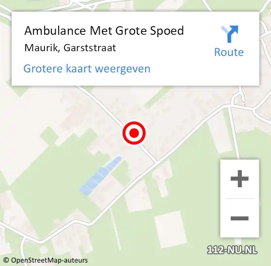 Locatie op kaart van de 112 melding: Ambulance Met Grote Spoed Naar Maurik, Garststraat op 19 april 2022 08:32