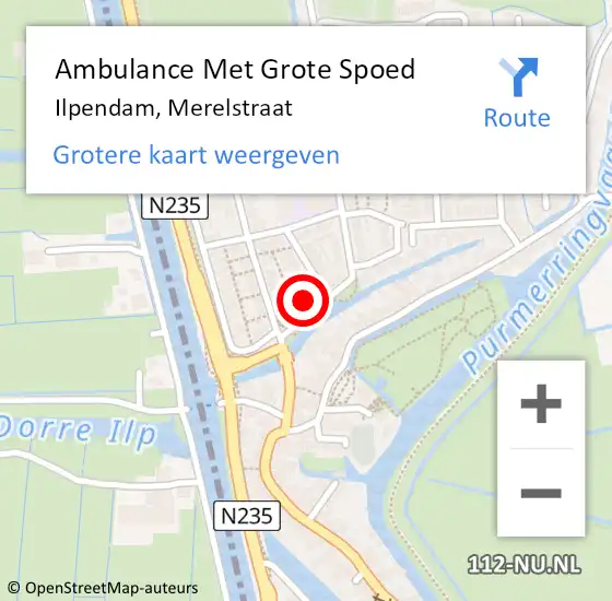 Locatie op kaart van de 112 melding: Ambulance Met Grote Spoed Naar Ilpendam, Merelstraat op 19 april 2022 08:37
