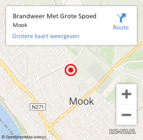 Locatie op kaart van de 112 melding: Brandweer Met Grote Spoed Naar Mook op 19 april 2022 08:41