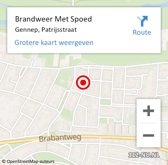 Locatie op kaart van de 112 melding: Brandweer Met Spoed Naar Gennep, Patrijsstraat op 19 april 2022 09:00