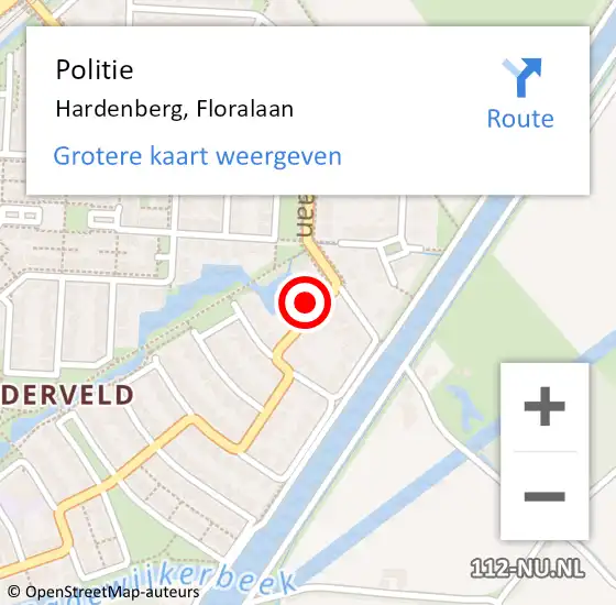 Locatie op kaart van de 112 melding: Politie Hardenberg, Floralaan op 19 april 2022 09:04