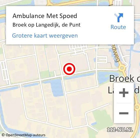 Locatie op kaart van de 112 melding: Ambulance Met Spoed Naar Broek op Langedijk, de Punt op 19 april 2022 09:33