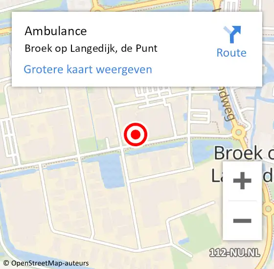 Locatie op kaart van de 112 melding: Ambulance Broek op Langedijk, de Punt op 19 april 2022 09:34