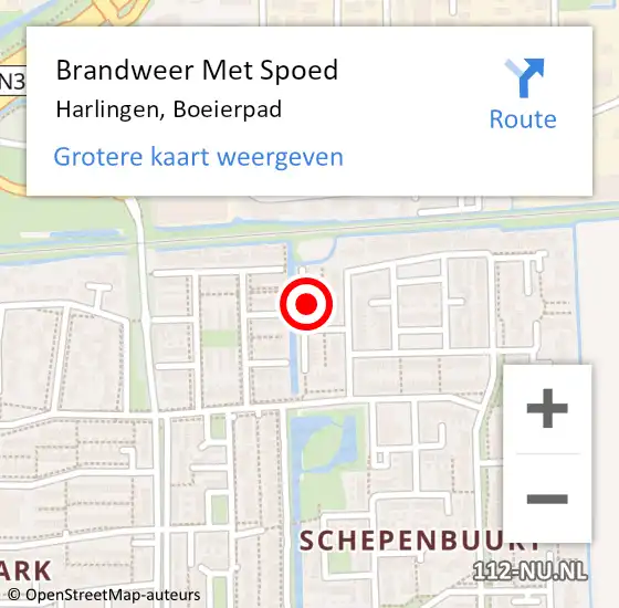 Locatie op kaart van de 112 melding: Brandweer Met Spoed Naar Harlingen, Boeierpad op 19 april 2022 09:54