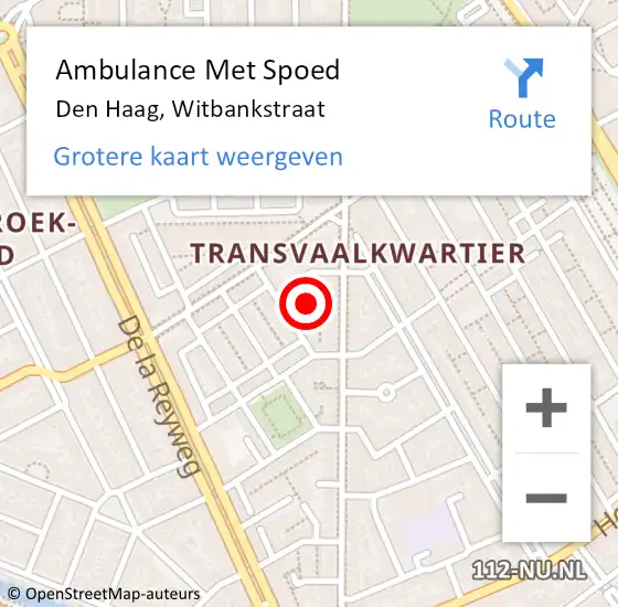 Locatie op kaart van de 112 melding: Ambulance Met Spoed Naar Den Haag, Witbankstraat op 19 april 2022 10:13