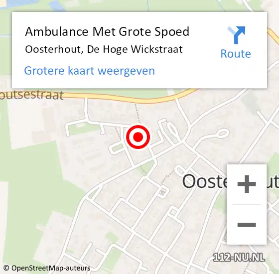 Locatie op kaart van de 112 melding: Ambulance Met Grote Spoed Naar Oosterhout, De Hoge Wickstraat op 19 april 2022 10:17