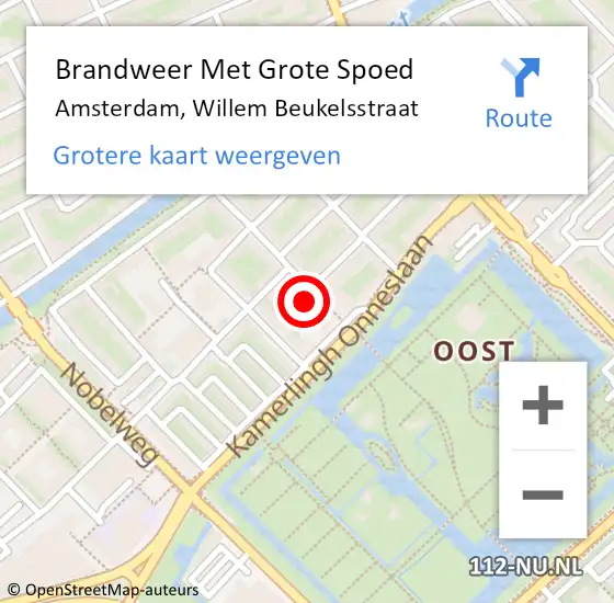 Locatie op kaart van de 112 melding: Brandweer Met Grote Spoed Naar Amsterdam, Willem Beukelsstraat op 19 april 2022 10:53