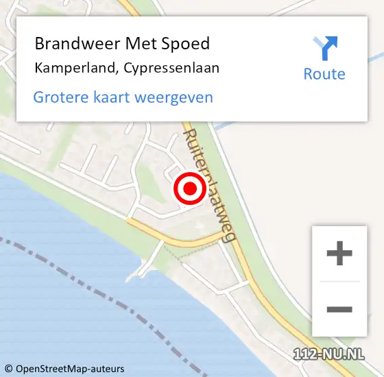 Locatie op kaart van de 112 melding: Brandweer Met Spoed Naar Kamperland, Cypressenlaan op 19 april 2022 10:58