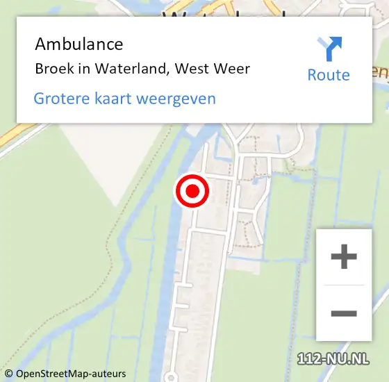 Locatie op kaart van de 112 melding: Ambulance Broek in Waterland, West Weer op 19 april 2022 11:16
