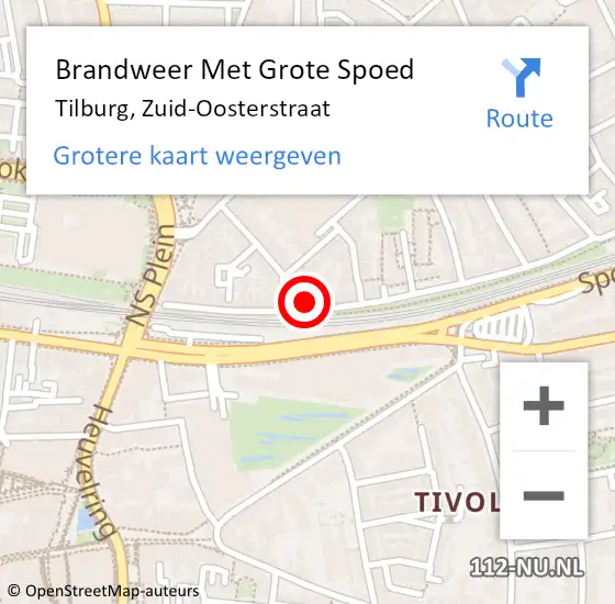 Locatie op kaart van de 112 melding: Brandweer Met Grote Spoed Naar Tilburg, Zuid-Oosterstraat op 19 april 2022 11:39