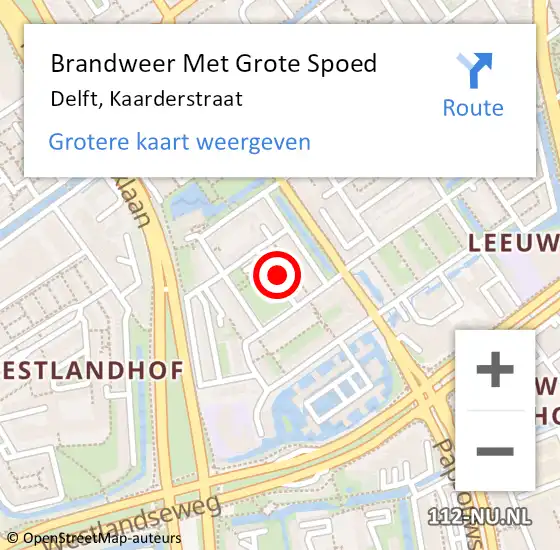 Locatie op kaart van de 112 melding: Brandweer Met Grote Spoed Naar Delft, Kaarderstraat op 19 april 2022 11:48