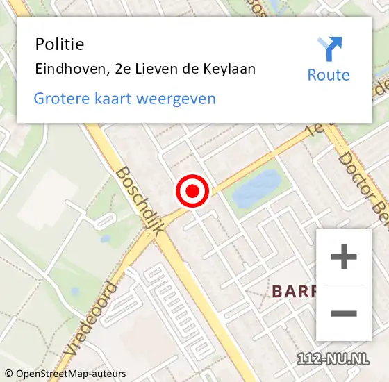 Locatie op kaart van de 112 melding: Politie Eindhoven, 2e Lieven de Keylaan op 19 april 2022 12:23