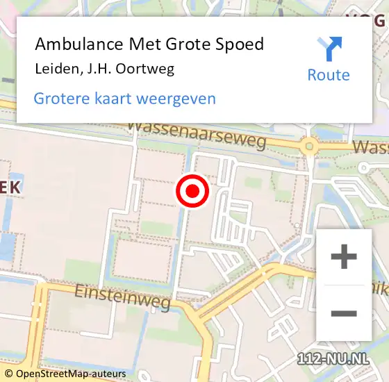 Locatie op kaart van de 112 melding: Ambulance Met Grote Spoed Naar Leiden, J.H. Oortweg op 19 april 2022 13:13