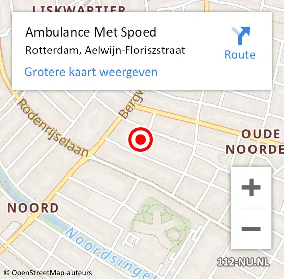 Locatie op kaart van de 112 melding: Ambulance Met Spoed Naar Rotterdam, Aelwijn-Floriszstraat op 19 april 2022 13:23