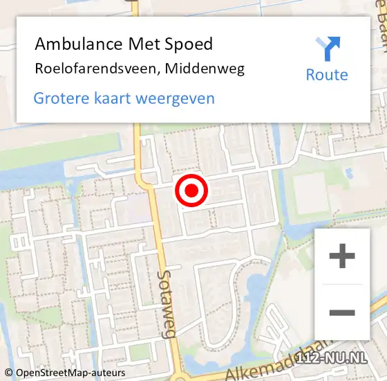 Locatie op kaart van de 112 melding: Ambulance Met Spoed Naar Roelofarendsveen, Middenweg op 19 april 2022 13:29