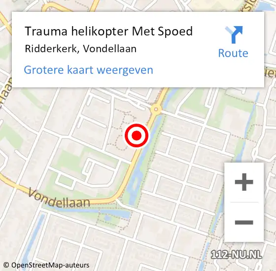 Locatie op kaart van de 112 melding: Trauma helikopter Met Spoed Naar Ridderkerk, Vondellaan op 19 april 2022 14:06