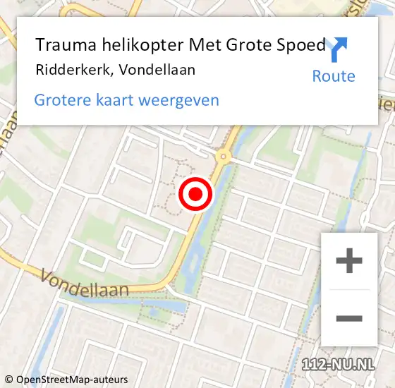 Locatie op kaart van de 112 melding: Trauma helikopter Met Grote Spoed Naar Ridderkerk, Vondellaan op 19 april 2022 14:07