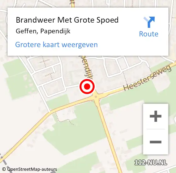 Locatie op kaart van de 112 melding: Brandweer Met Grote Spoed Naar Geffen, Papendijk op 19 april 2022 14:08