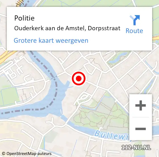 Locatie op kaart van de 112 melding: Politie Ouderkerk aan de Amstel, Dorpsstraat op 14 juli 2014 21:17