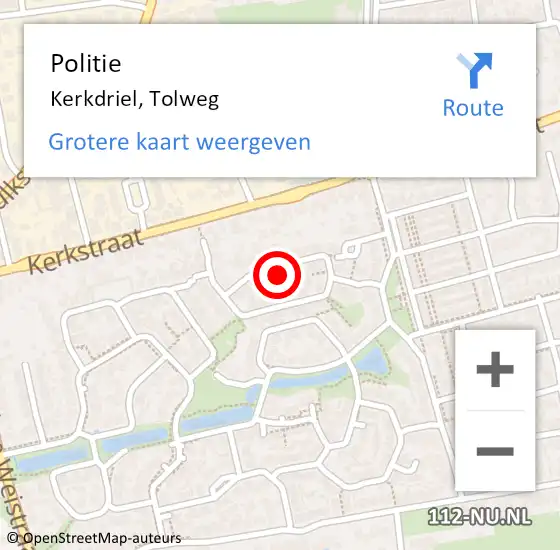 Locatie op kaart van de 112 melding: Politie Kerkdriel, Tolweg op 19 april 2022 14:44