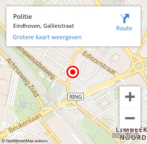 Locatie op kaart van de 112 melding: Politie Eindhoven, Galileistraat op 19 april 2022 15:06