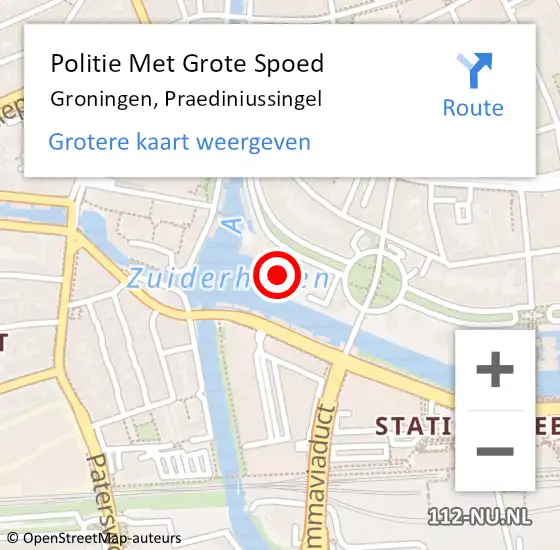 Locatie op kaart van de 112 melding: Politie Met Grote Spoed Naar Groningen, Praediniussingel op 19 april 2022 15:22