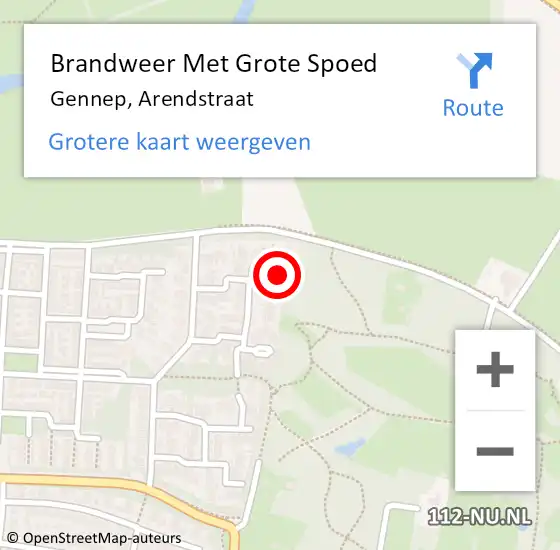 Locatie op kaart van de 112 melding: Brandweer Met Grote Spoed Naar Gennep, Arendstraat op 19 april 2022 15:29